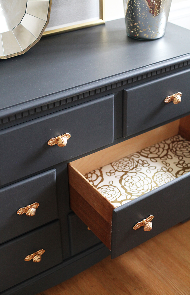 line drawers with wallpaper via In Honor of Design