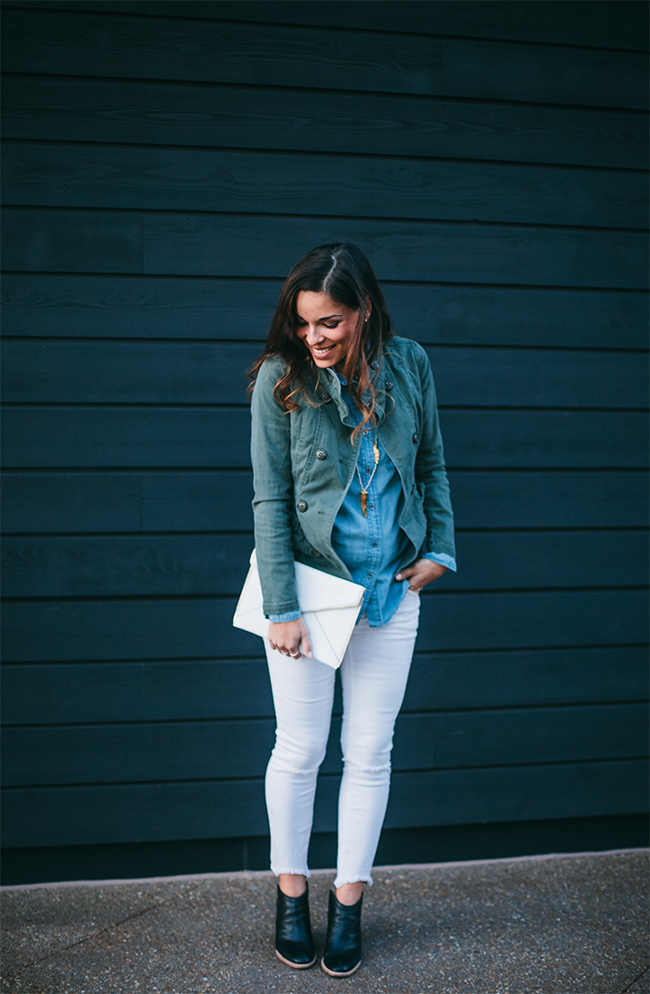 denim, white, and army green via IHOD 