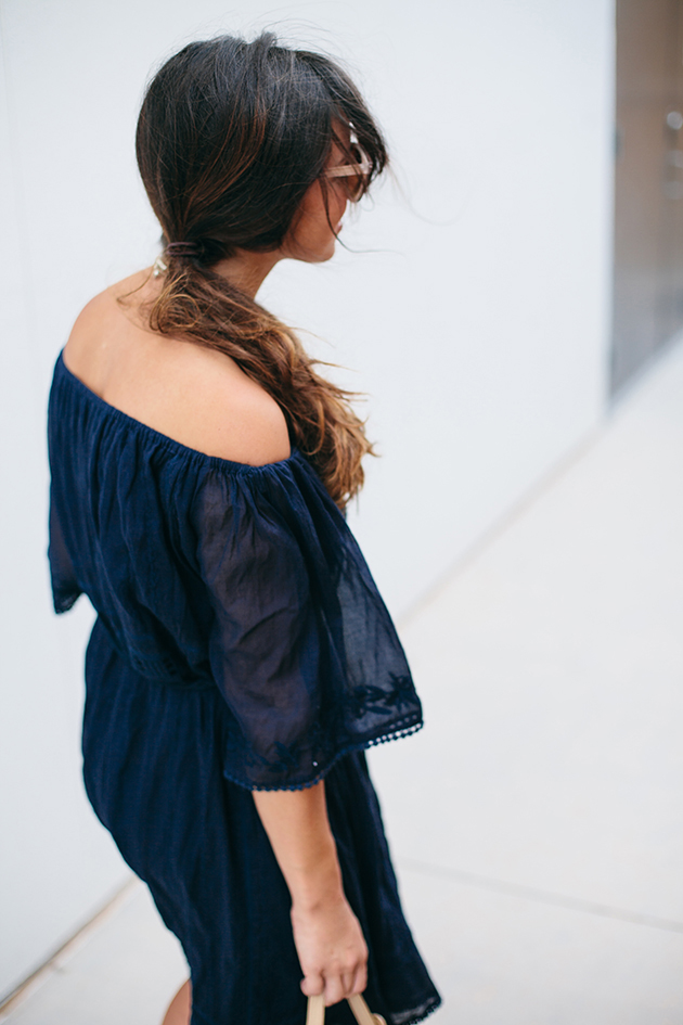 Navy off the shoulder dress