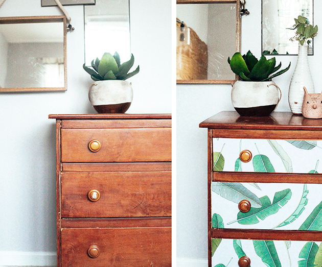 Dresser Makeover Using Removable Wallpaper In Honor Of Design