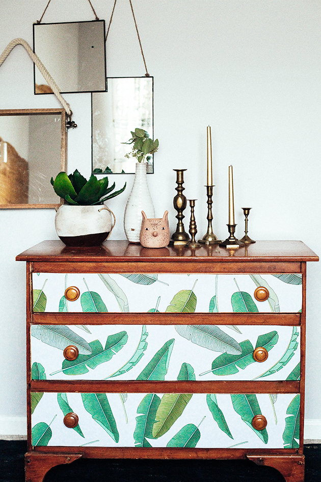 Dresser Makeover Using Removable Wallpaper In Honor Of Design