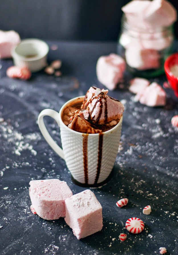 Homemade Peppermint Marshmallows with Nutella Hot Chocolate