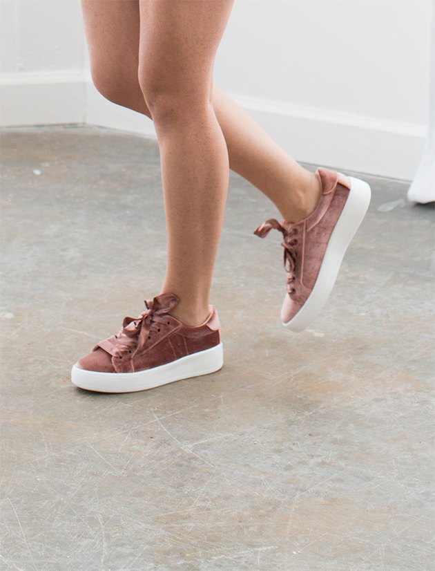 blush pink velvet sneakers