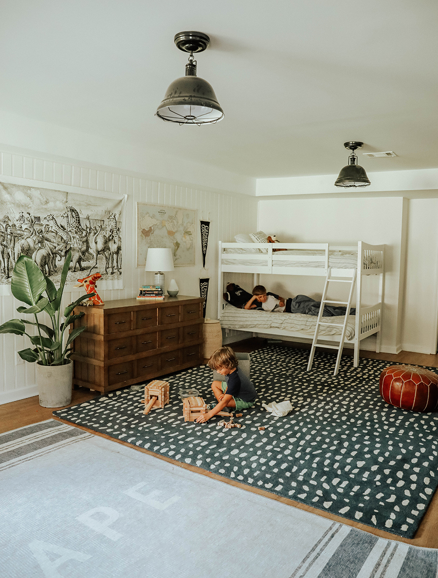 two bunk beds in small room