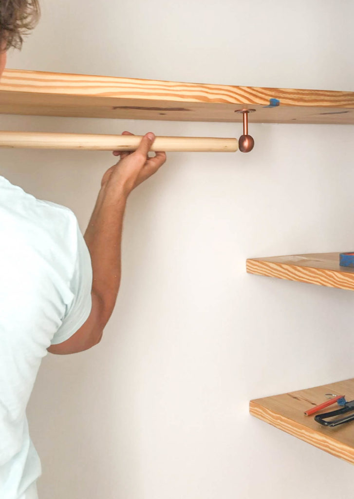 Wall Mounted Shelf With Hanging Rod, Wooden Shelf With Hanging Rod