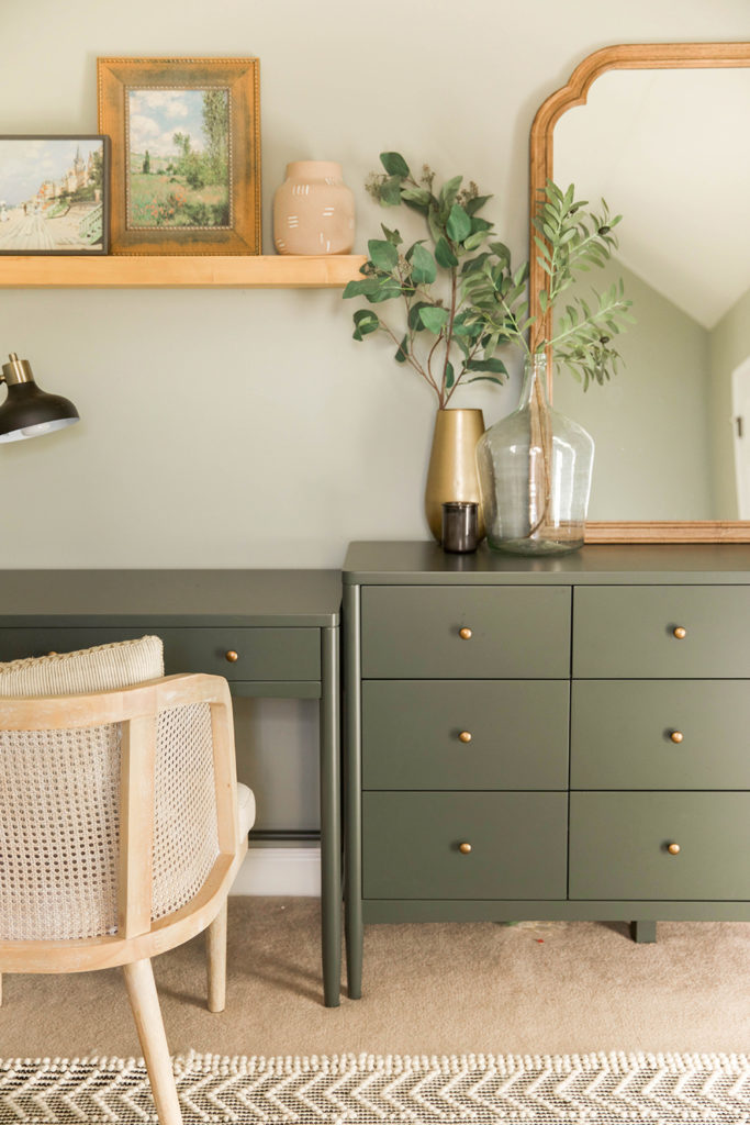 guest bedroom design - olive green dresser - In Honor of Design