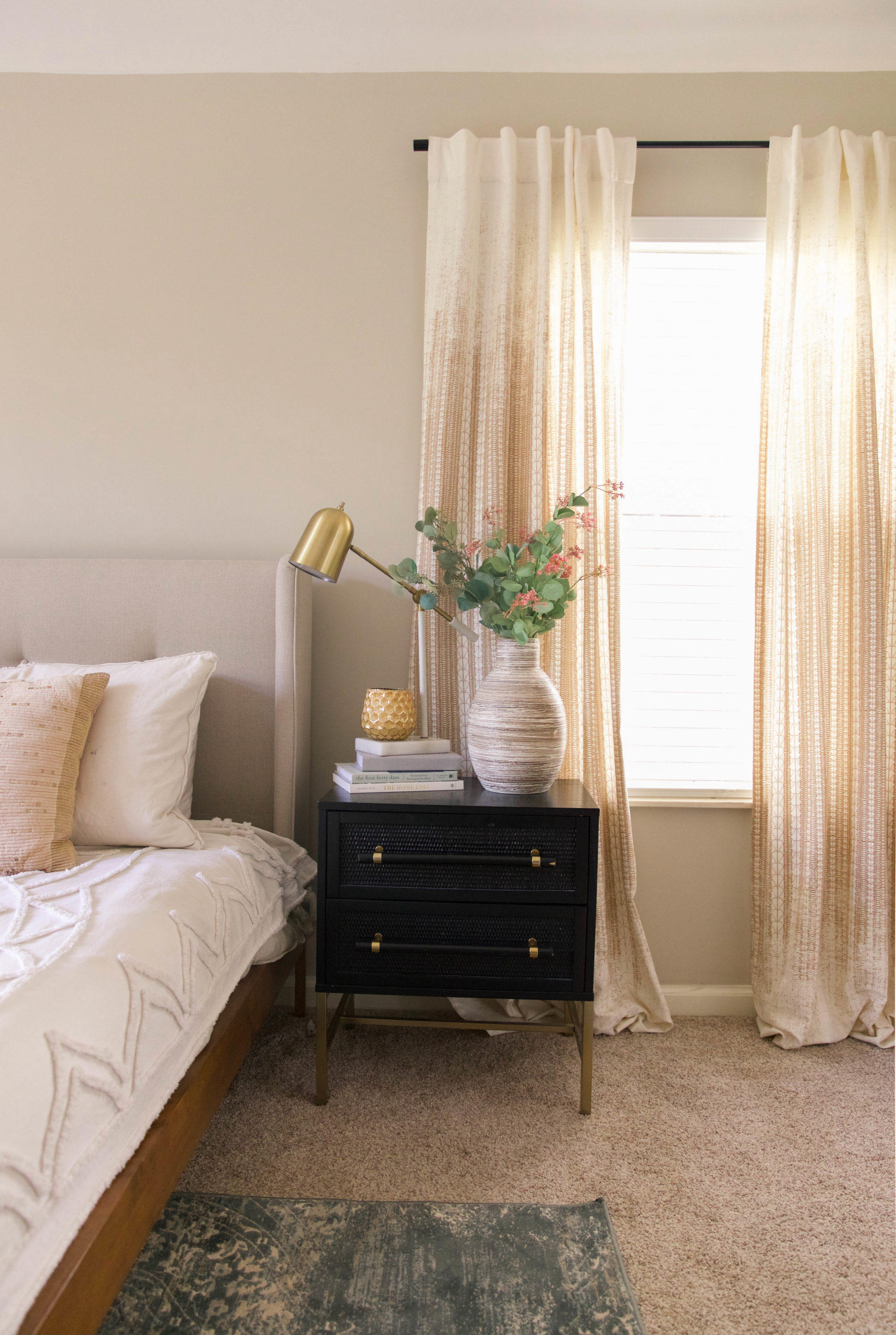 master bedroom design - nightstand- curtains