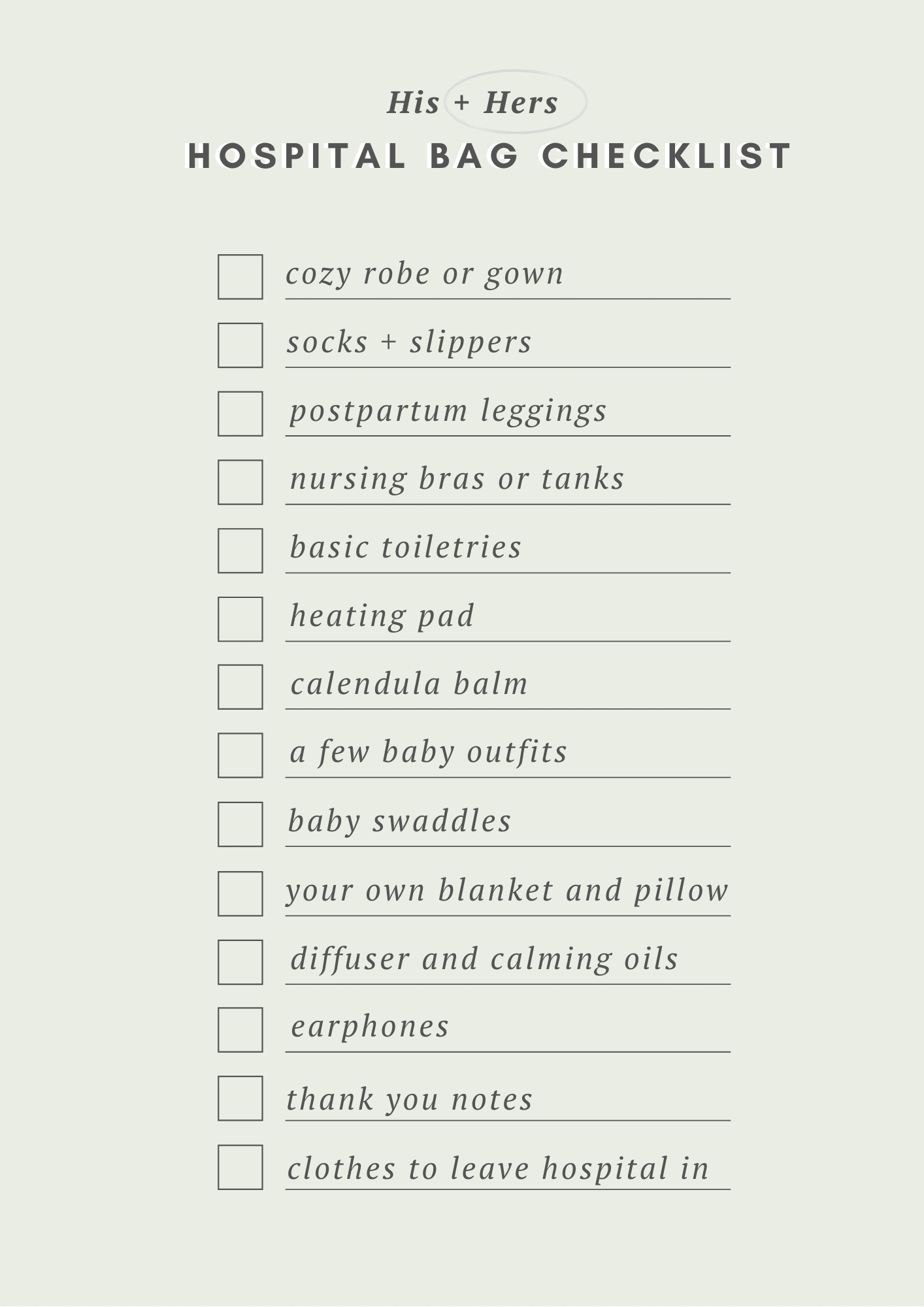 A His + Hers Hospital Bag Checklist - In Honor Of Design