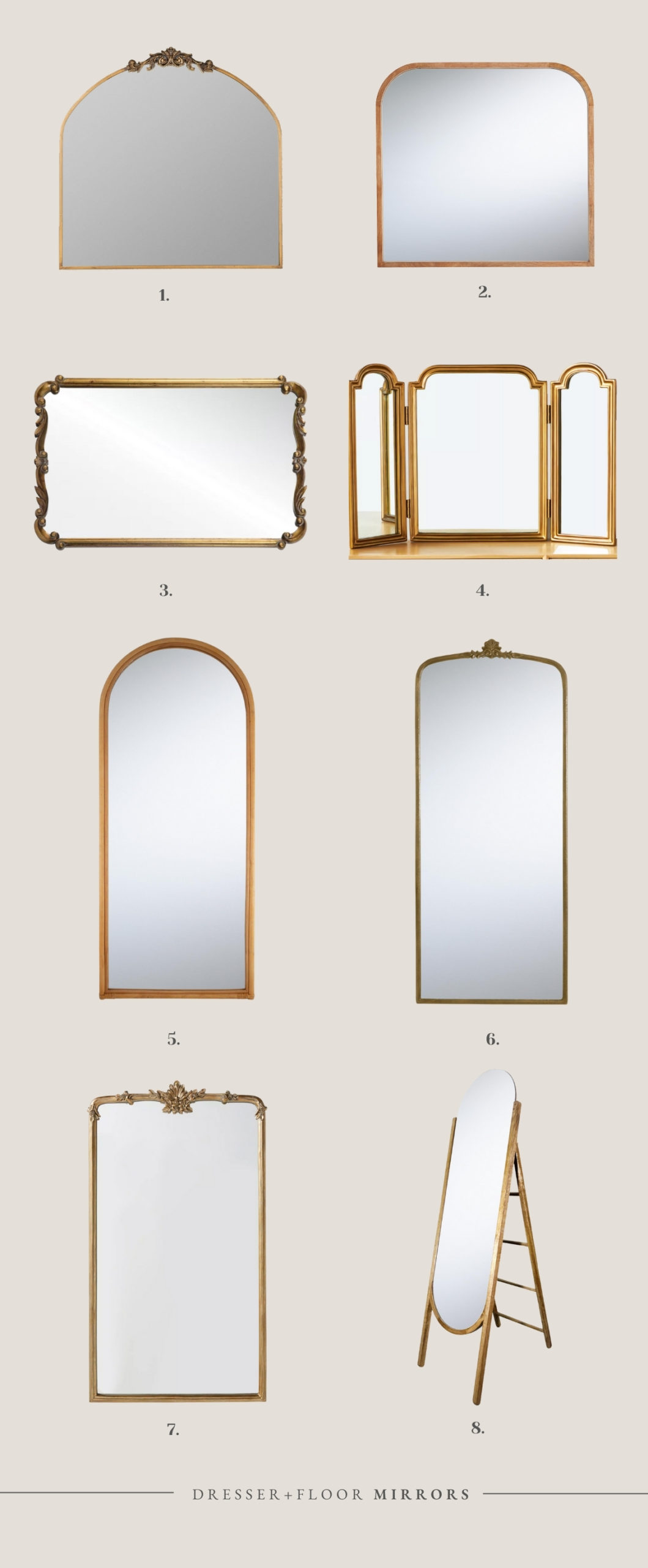 dresser and mantel floor mirrors 