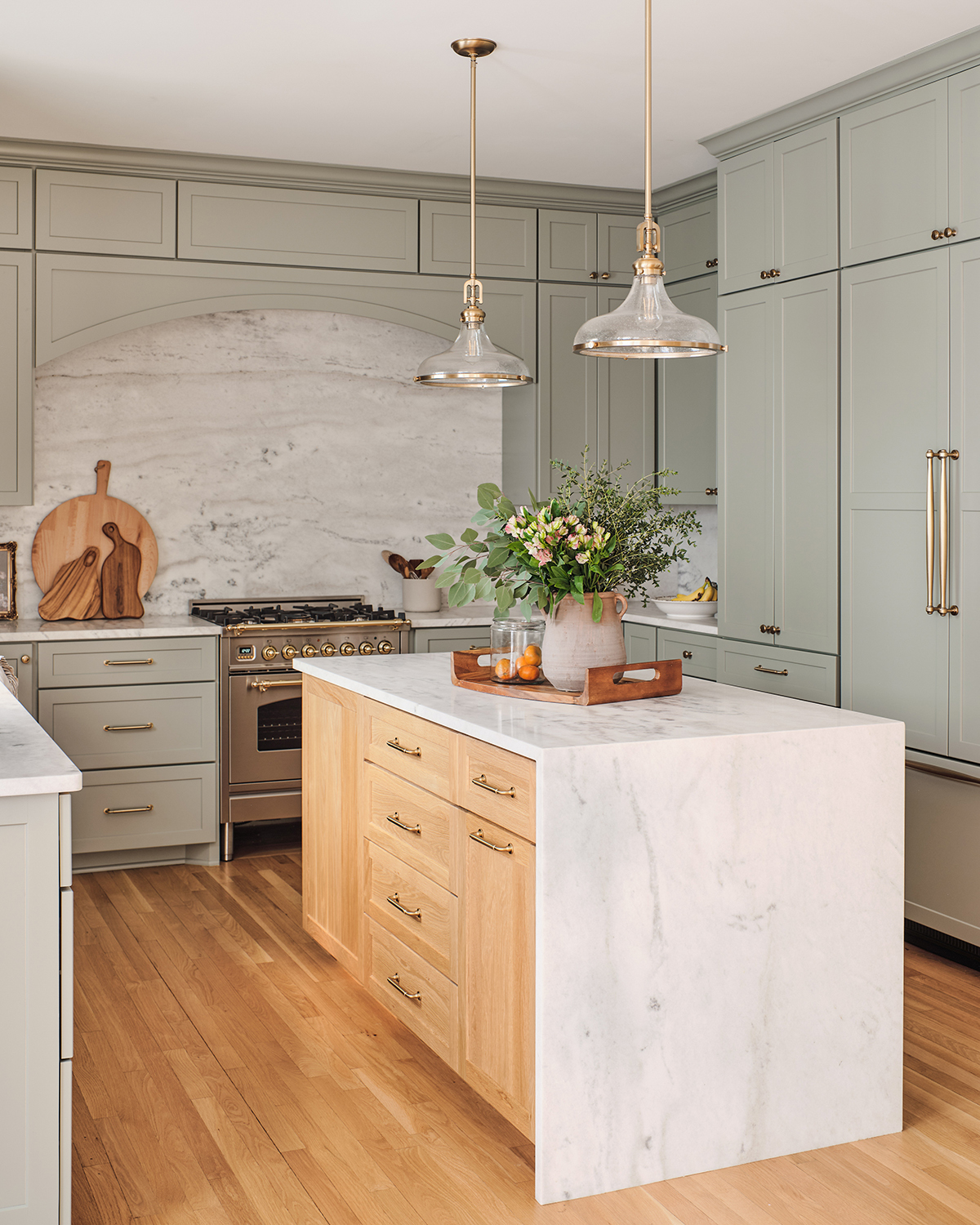 marble waterfall countertop - oak island