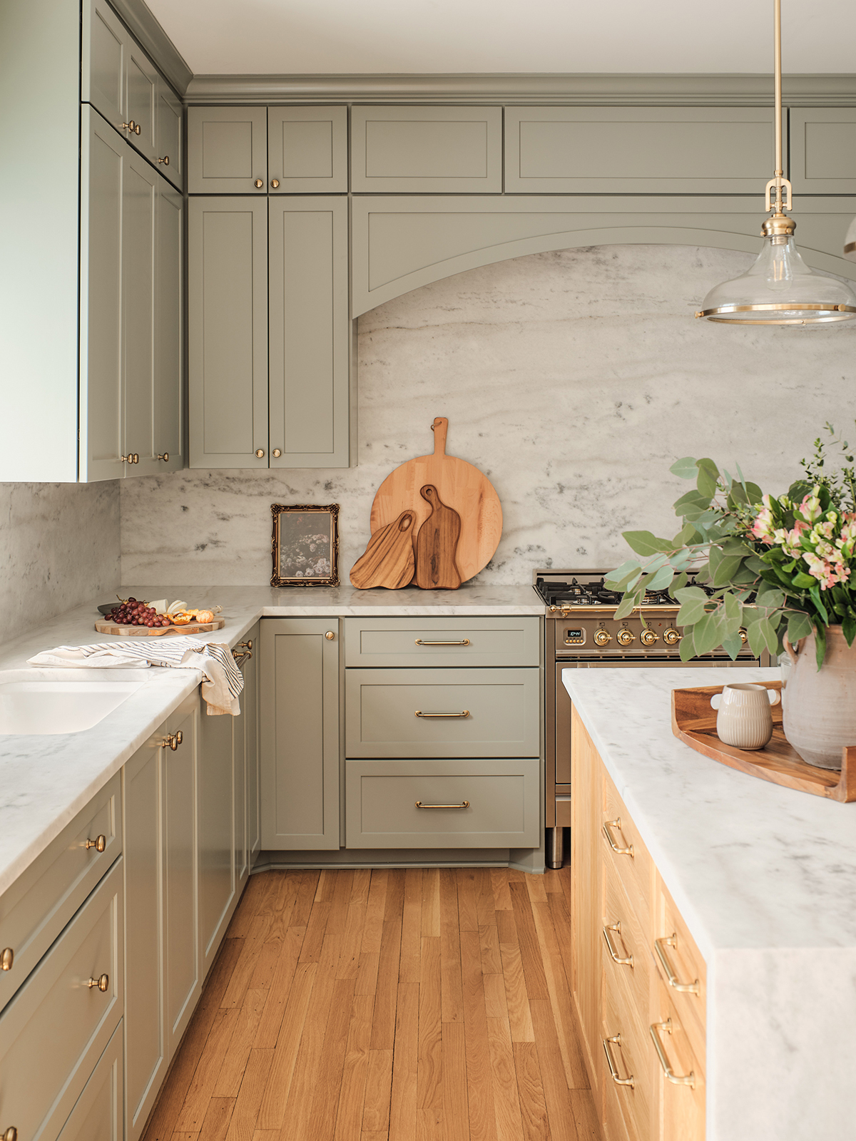 kitchen design - sage green cabinets