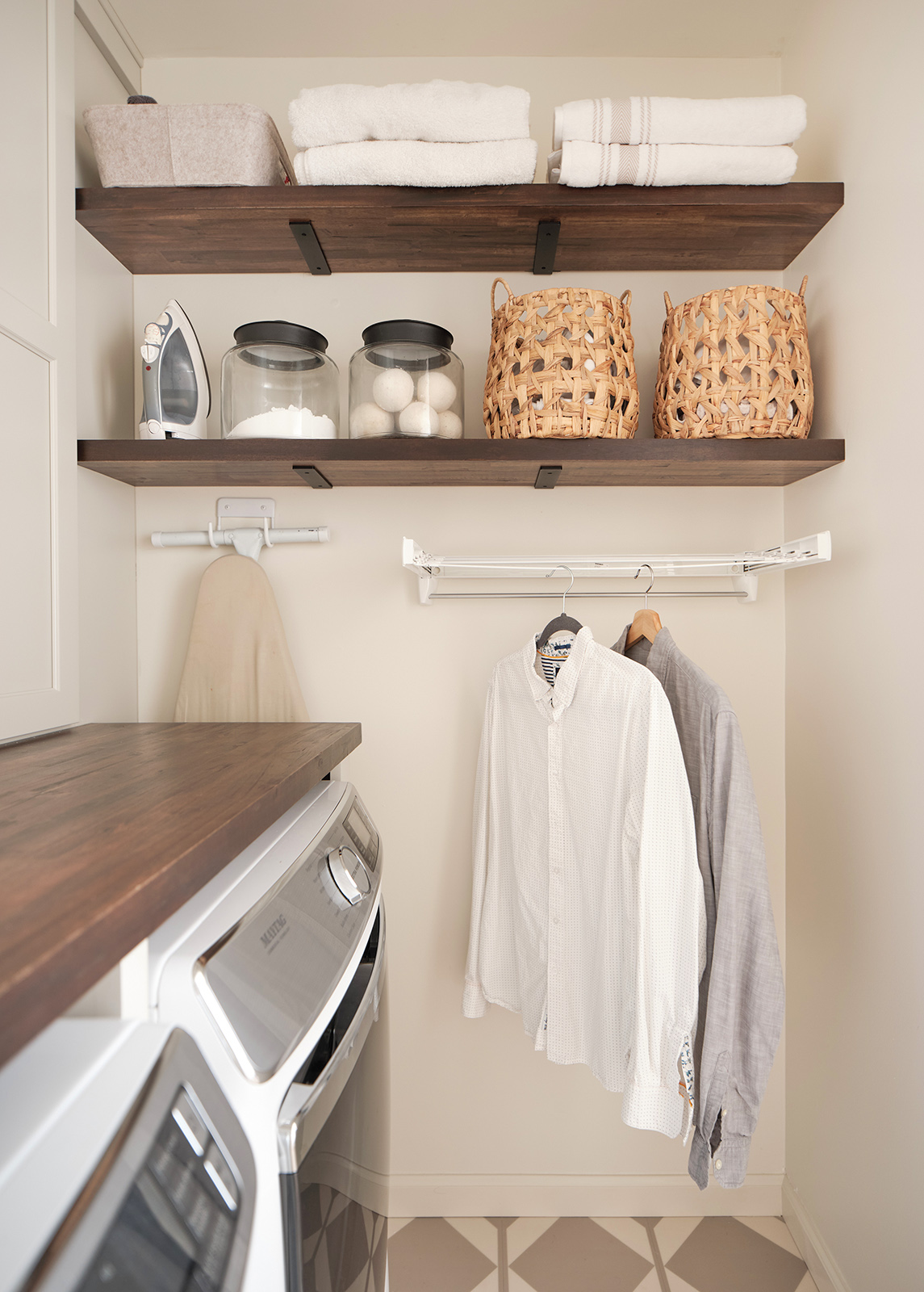 retractable drying rack - laundry room storage solutions