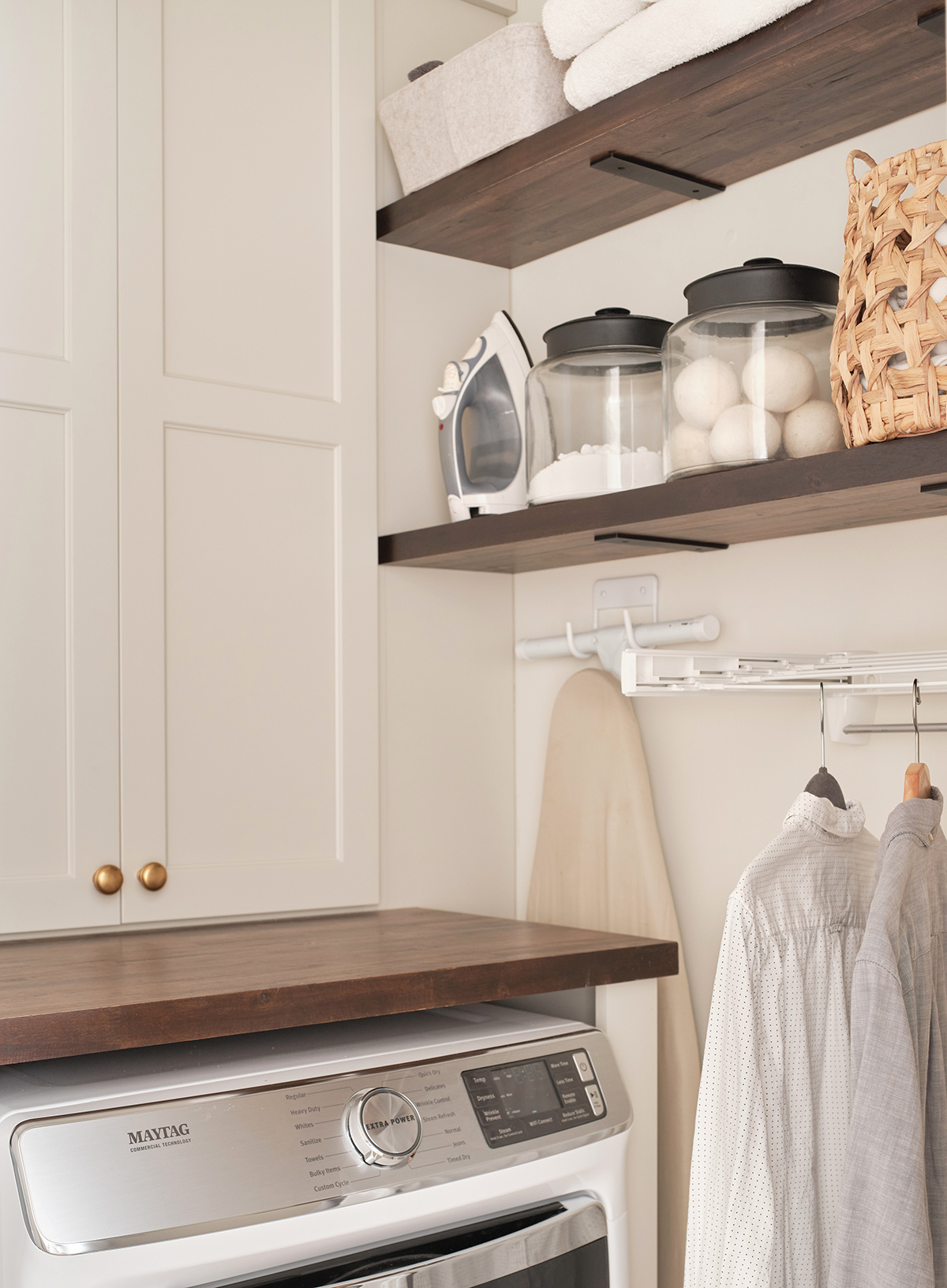 butcher block shelving - laundry room design