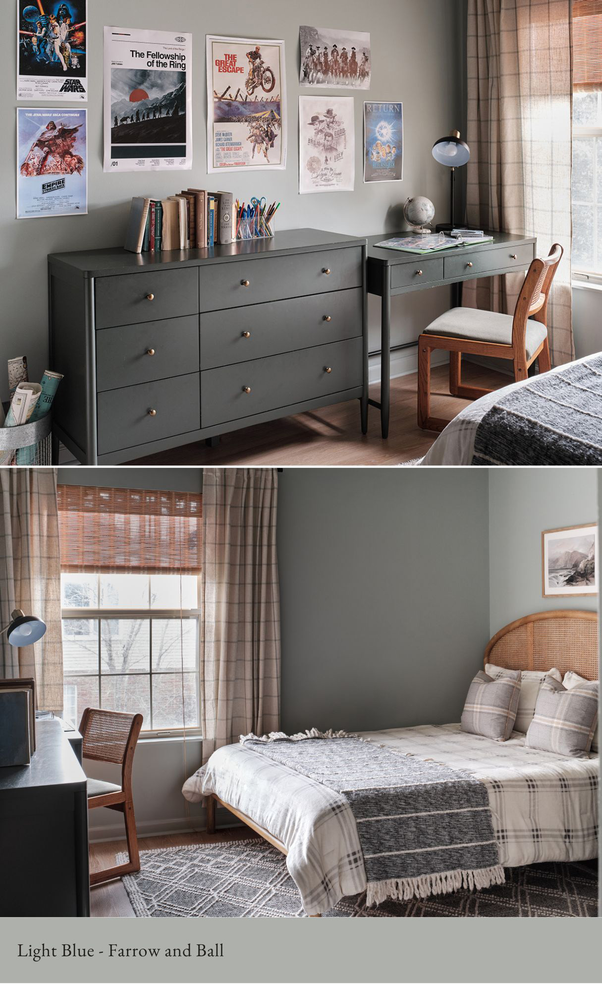 light blue farrow and ball boys bedroom