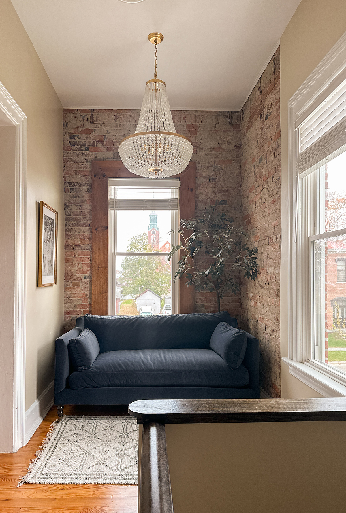 brick wall decor loveseat italianate home