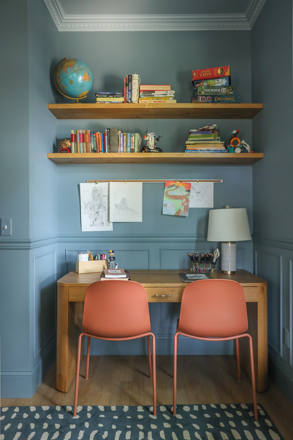 kids room design - desk station bookshelves